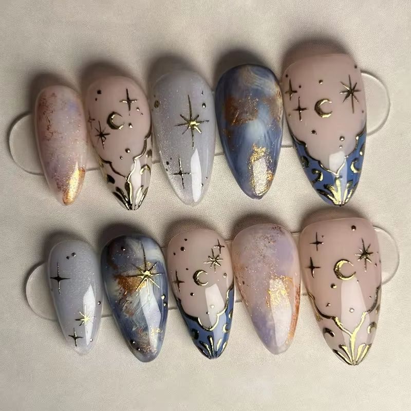 Nail Art Inspo - 24 قطعة مجموعة أظافر اللوز القصيرة