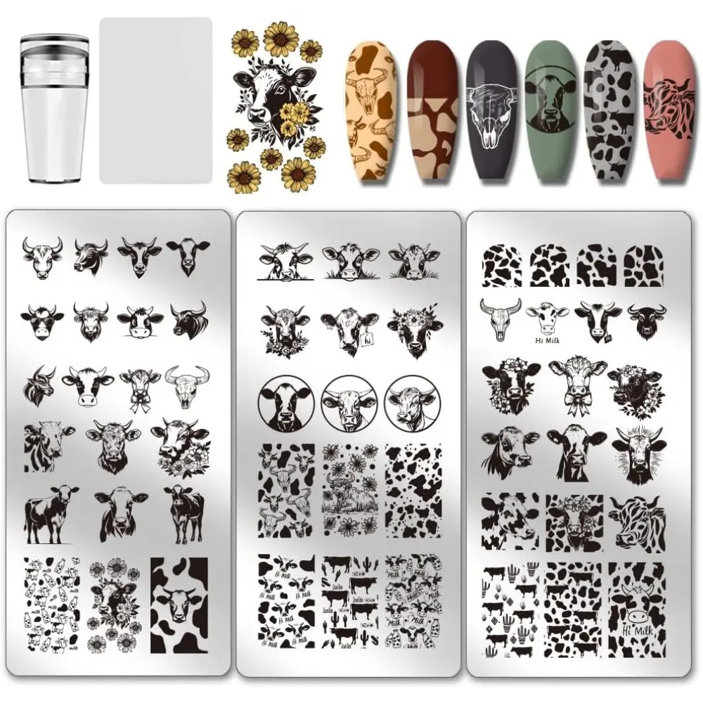 Nail Art Inspo - 3 قطعة موضوع البقرة مسمار ختم