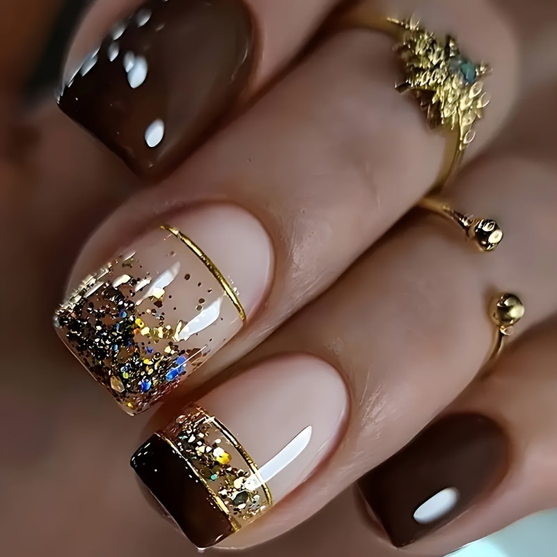 Nail Art Inspo - أظافر صناعية قصيرة مربعة الشكل للنساء،