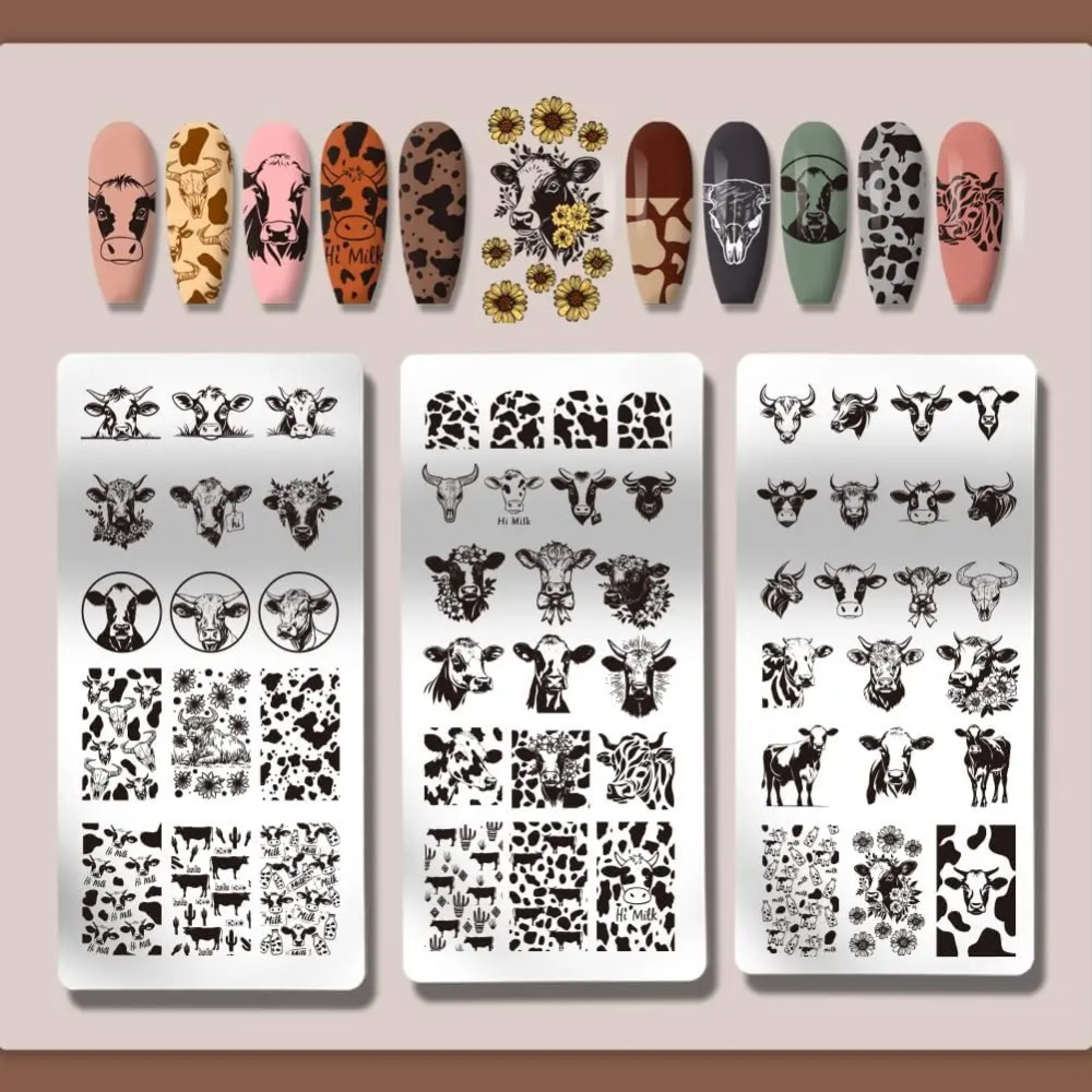3 قطعة موضوع البقرة مسمار ختم  - مراجعة Nail Art Inspo وسعره
