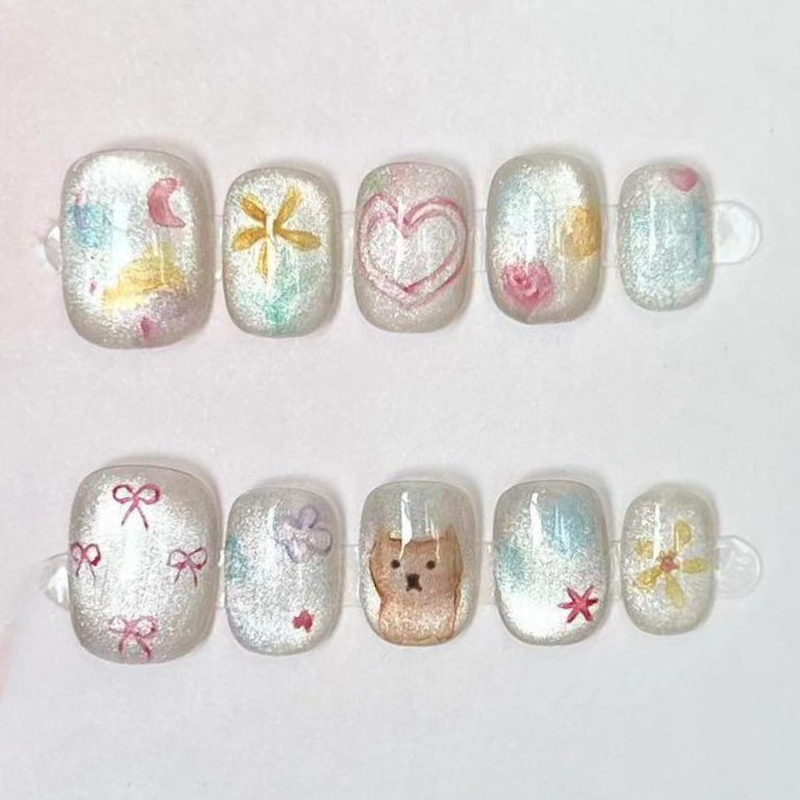 10 قطعة لطيف قصير مستدير اليدو - مراجعة Nail Art Inspo وسعره